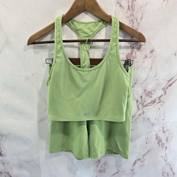 SET Active Pants - Set Active Bra Shorts Womens Medium Green Bike High Rise Active Matching Set